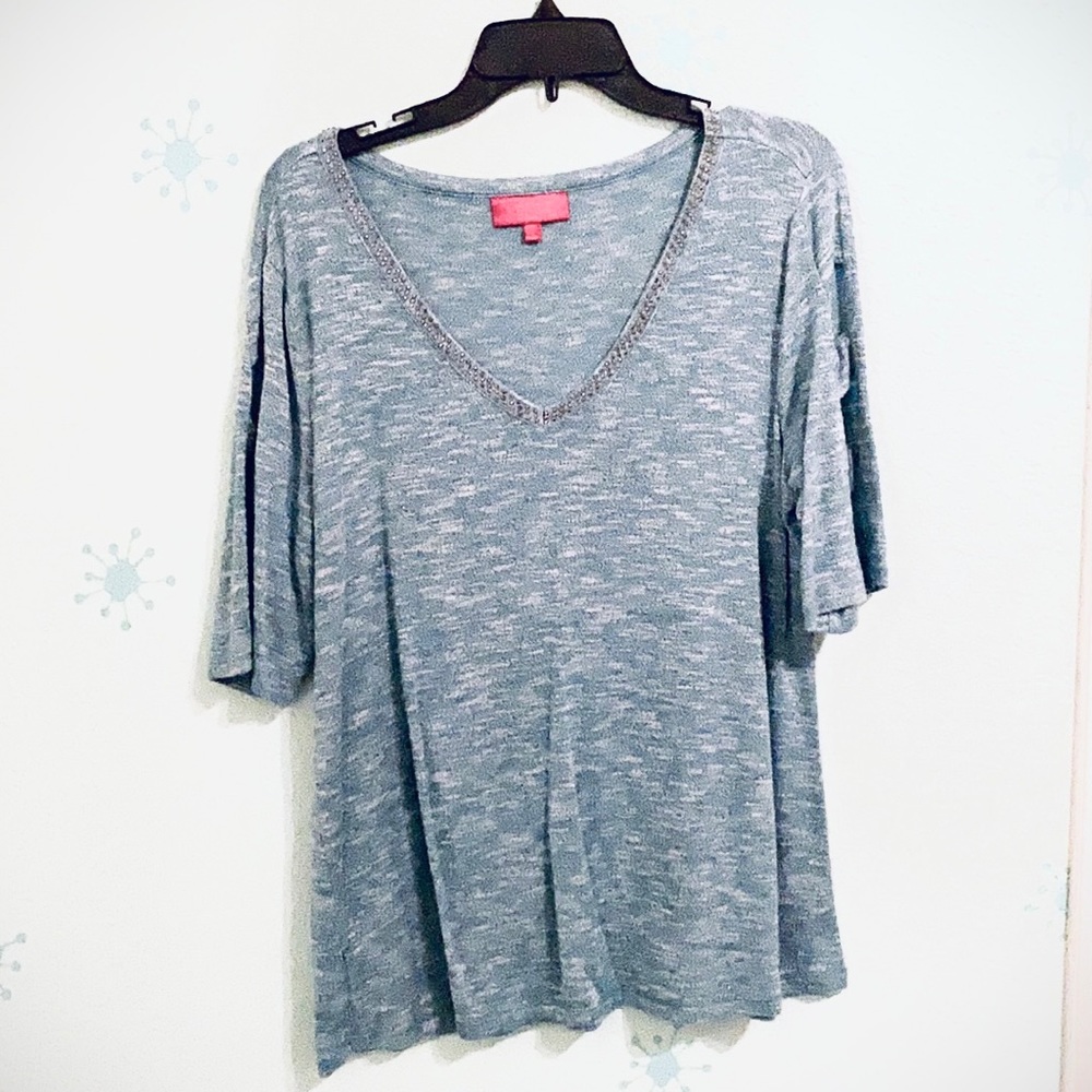 Jennifer Lopez cold shoulder, cutout sleeve top with bling neckline!